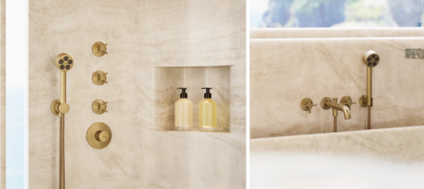 Collage badkamer douche marmer Baderie