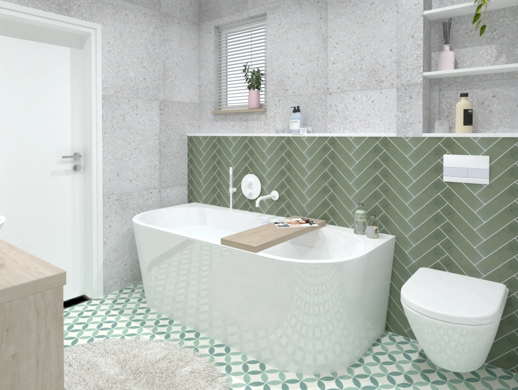 Badkamer bad groene tegel