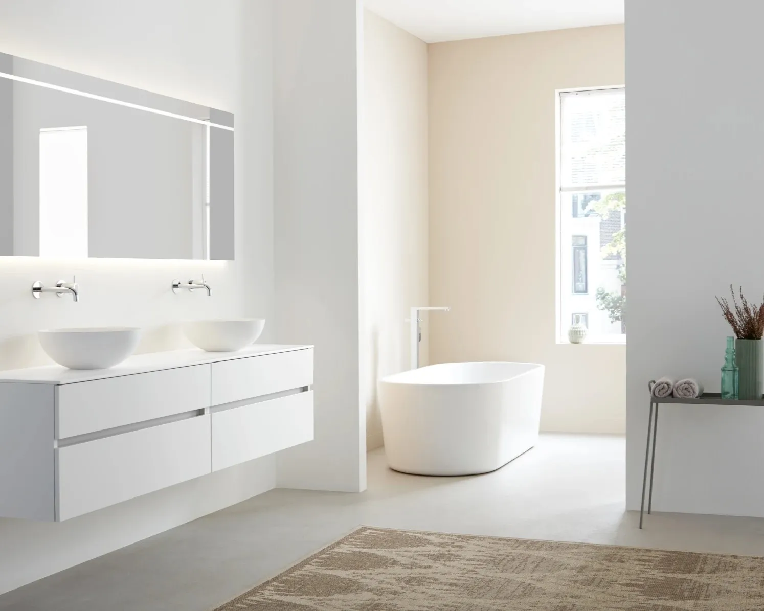 Thebalux badkamermeubelen - solix x 2l mat wit corian corian rond
